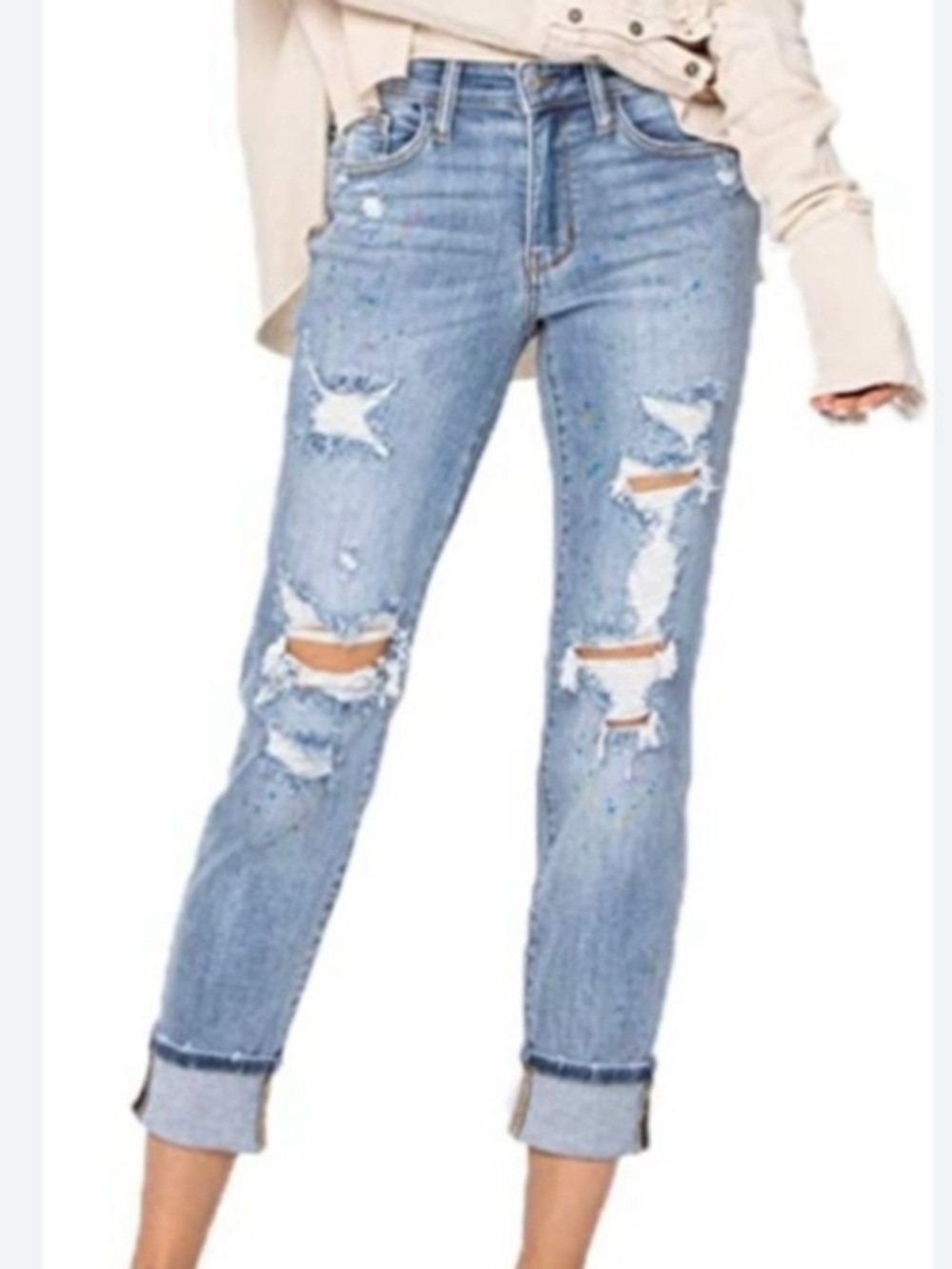 Judy Blue Paint Splatter Boyfriend Distressed Womens Blue Denim Jeans Size 11/30